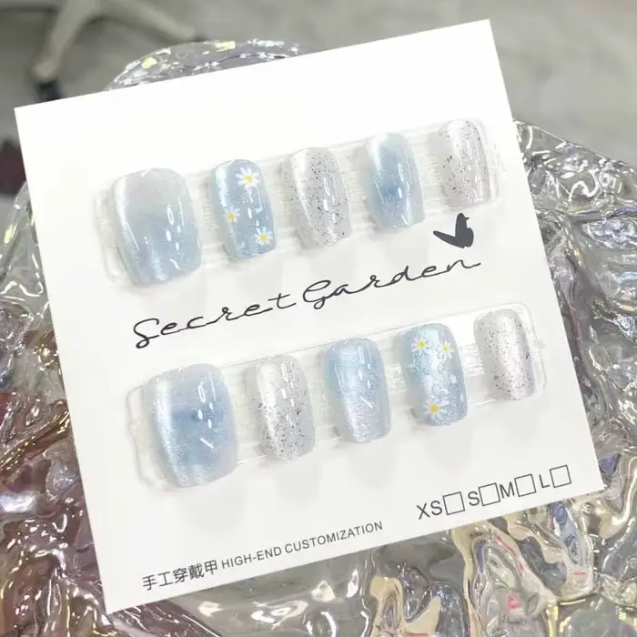 10 pièces femmes filles rêveur queue de poisson méduse nouveau fait à la main oeil de chat presse sur ongles détachable