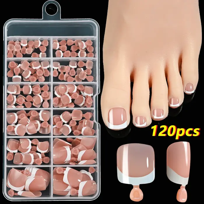 100 pièces blanc court carré Flase ongles été presse sur les orteils couverture complète conseils couleur Pure acrylique