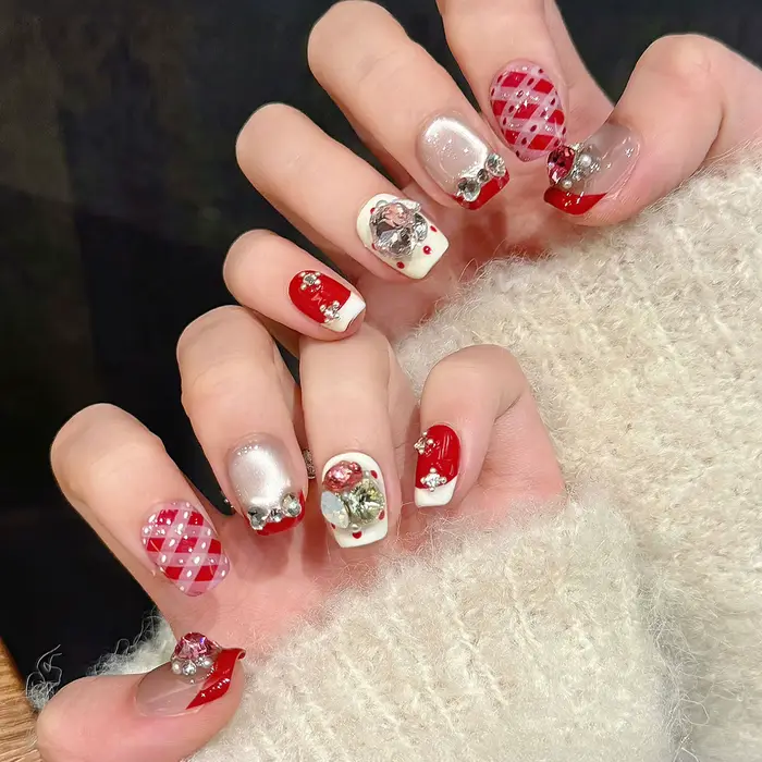 10 pièces velours oeil de chat à la main presse sur ongles 3D fleur faux