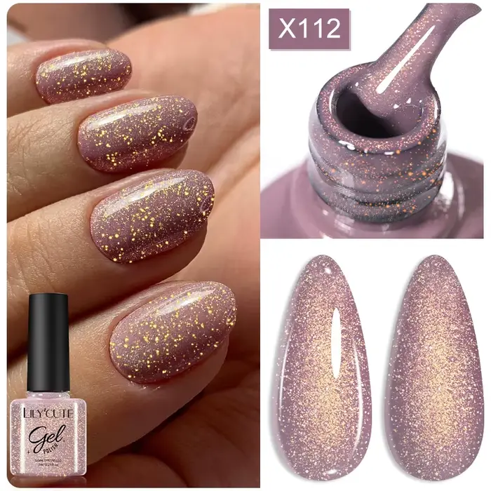 LILYCUTE 7ml or scintillant paillettes Gel vernis à ongles Semi Permanent UV Gel à tremper UV LED ve