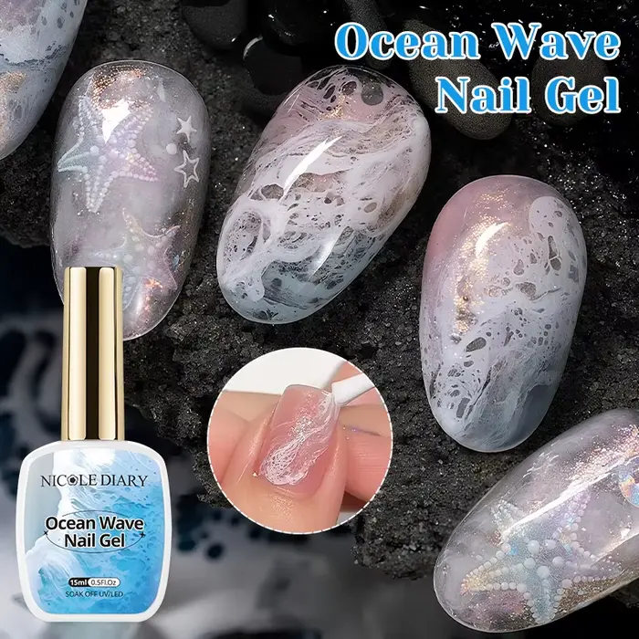 NICOLE DAIRY 15ml Gel Ongles Effet Vague Océanique Blanc Vernis Gel UV LED Soak Off pour Manucure et Nail Art Estival
