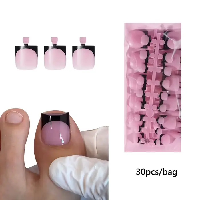 30 pièces pointes d'ongles carrées été français dégradé faux ongles d'orteil portable court carré pi