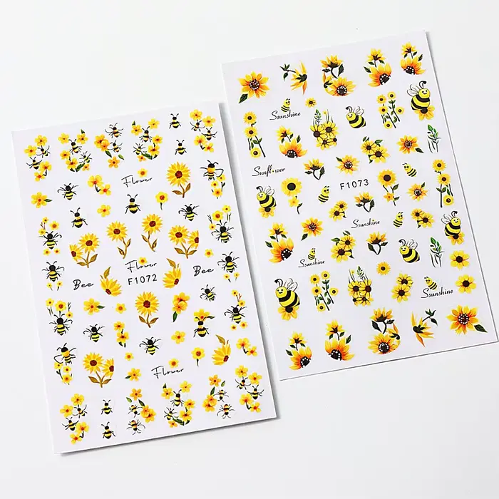 Autocollants floraux pour Nail Art, abeille, tournesol, avec marguerite jaune, décalcomanies de jard