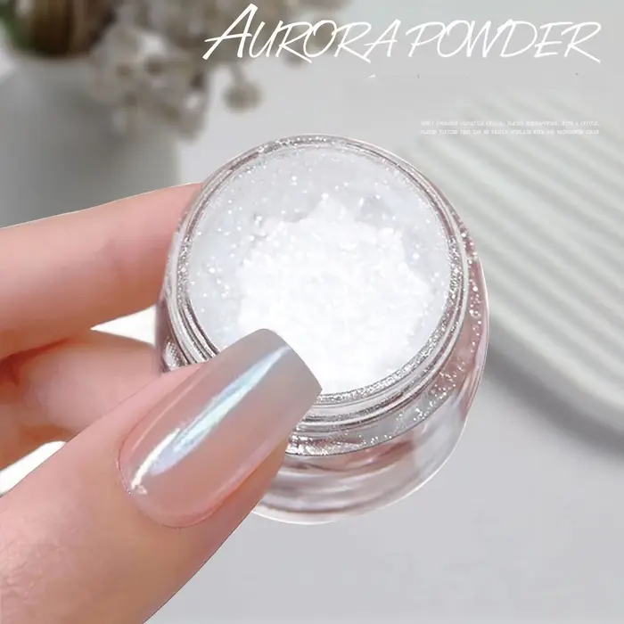 Haute luminosité glace transparent cristal Aurora ongles poudre miroir paillettes poussière Chrome clair de lune blanc