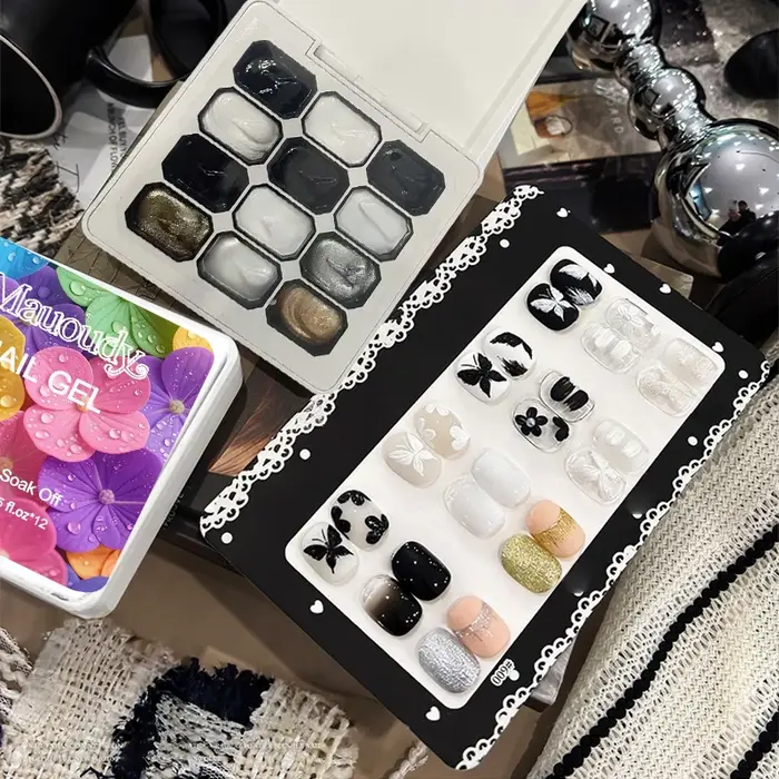 Nouveau vernis à ongles en gel solide 12 couleurs très populaire—Avec des teintes blanches, noires, dorées et argentées pour les manucures françaises—Longue tenue et