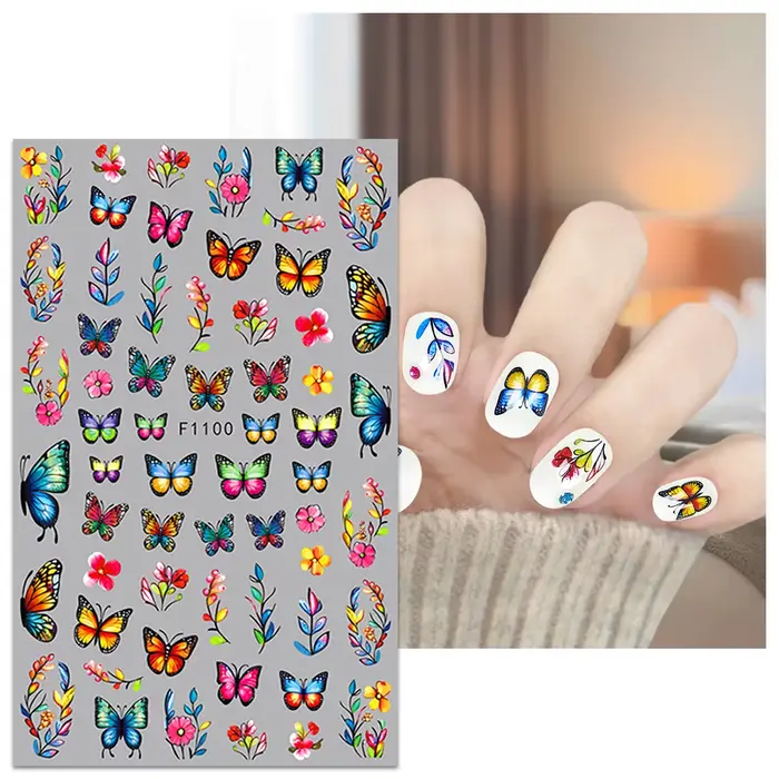Autocollants pour ongles papillon fleur printemps et été