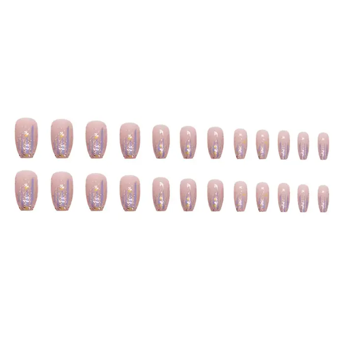 Ongles à pression rose violet brillant carrés courts brillants détachables en acrylique adaptés à l'art des ongles des femmes et des filles