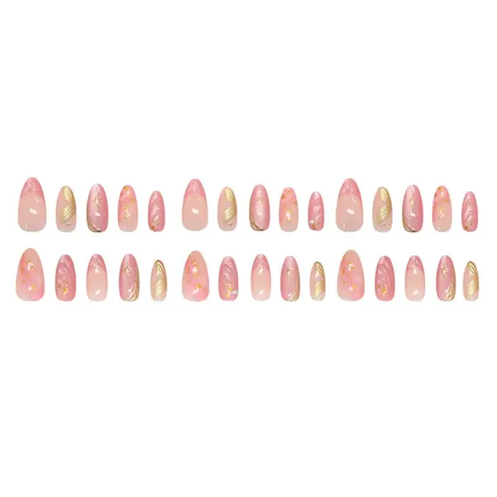 Manucure longue amande faux ongles français Aurora presse