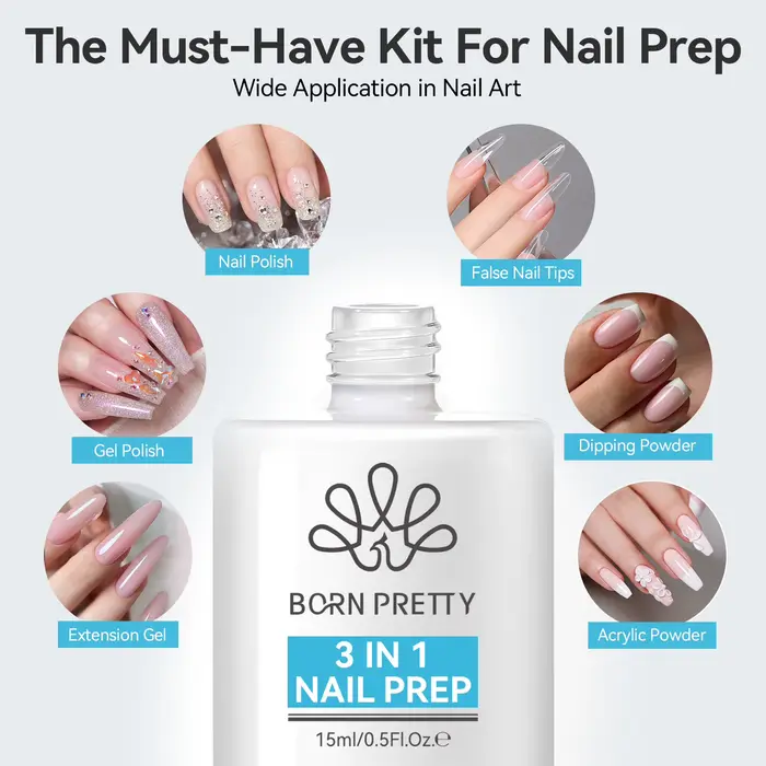 BORN PRETTY 15ml 3 en 1 préparation des ongles déshydrater sans acide apprêt pour ongles nutrition d