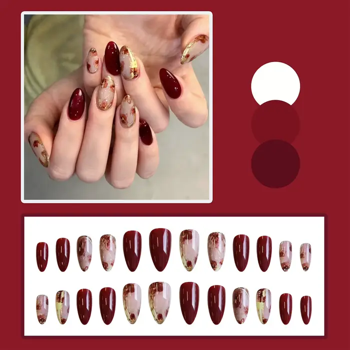 24 pièces ambre Rose faux ongles presse