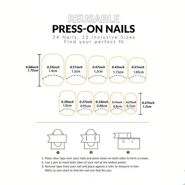 144 faux ongles carrés à presser