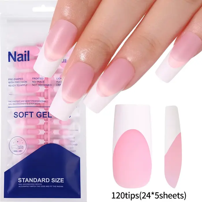 120 faux ongles français carrés moyennement longs en acrylique