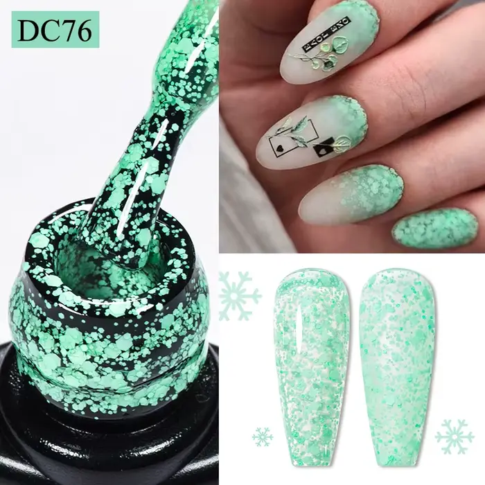 Vernis à ongles Gel flocon de neige UV LED Semi Permanent blanc laiteux rose paillettes