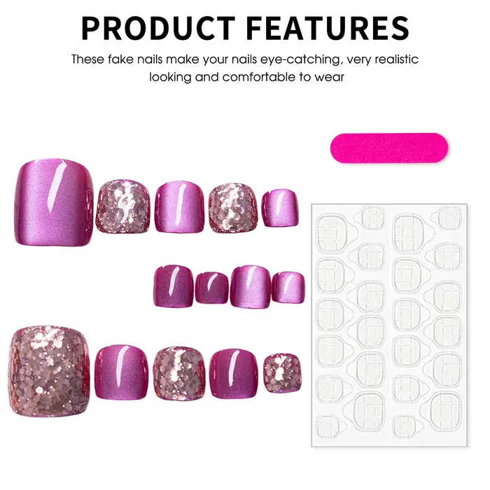 Faux ongles brillants avec paillettes