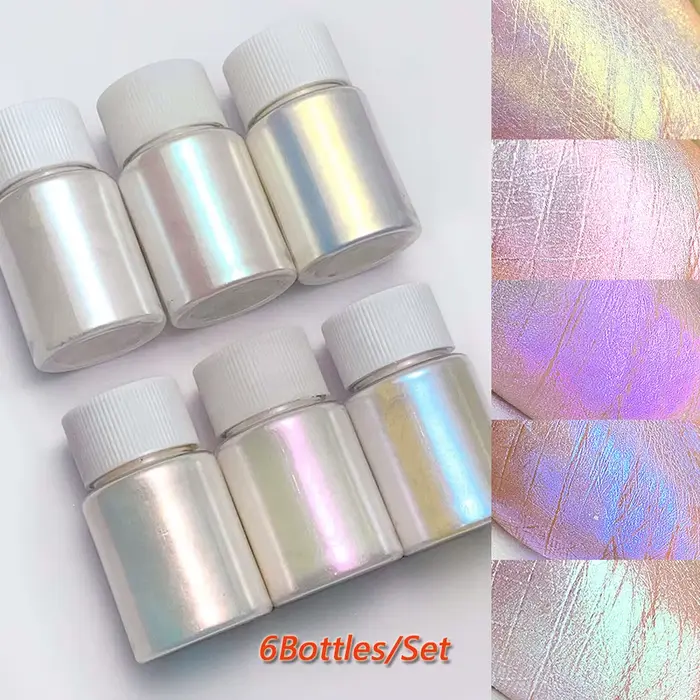 6 couleurs/ensemble Aurora sirène Chrome poudre à ongles blanc perle irisée Mica poudre caméléon pai