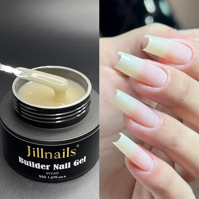 Jillnails Gel de Construction pour Ongles 50g Nude Blanc Laiteux Rose Auto-nivelant Gel Moyen pour Extension