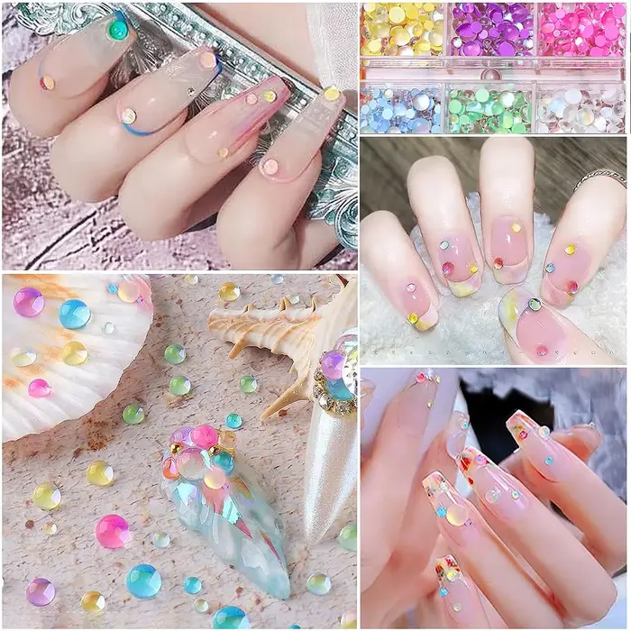 6Grid Aurora Mermaid Perles Rondes pour Décoration d'Ongles