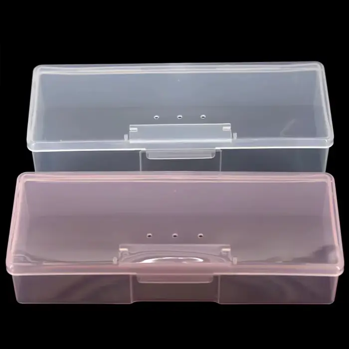 Nail Art Empty Storage Box Rectangle Plastic White Transparent Buffer Grinding Files