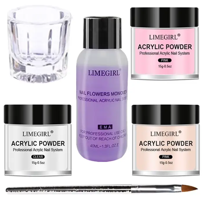 Liquide cristal de 40ml avec ensemble de poudre acrylique de 45ml, Kit de poudre acrylique transpare
