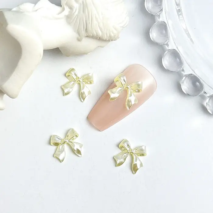 50pcs 3D doux nacré brillant ruban arc résine ongles breloques ballerine nœud papillon Nail Art décoration