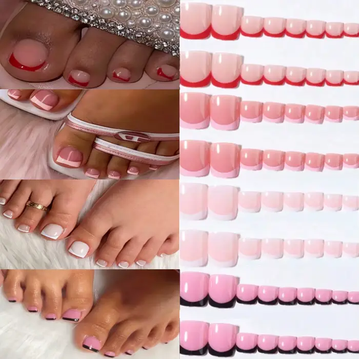 96 pièces pointes françaises presse sur les ongles des pieds presse sur ongles carré acrylique press