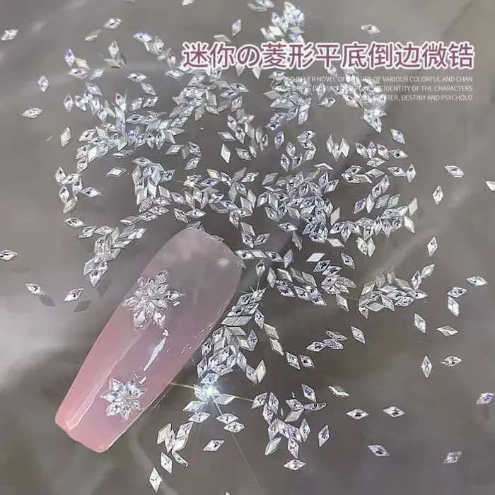 100 pièces glace-Transparent Mini étincelle Nail Art strass 1.5x3mm oeil de cheval/losange 3D paille