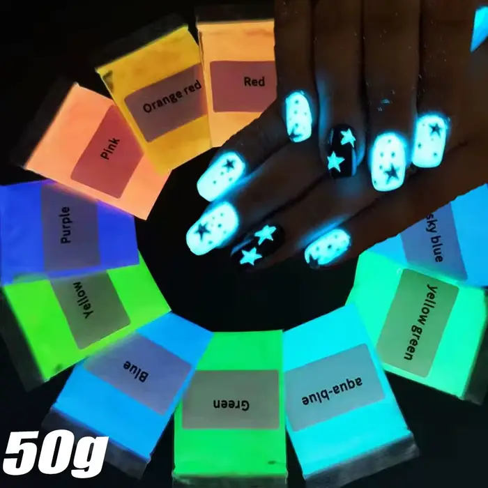 Poudre de paillettes pour ongles au phosphore lumineux néon
