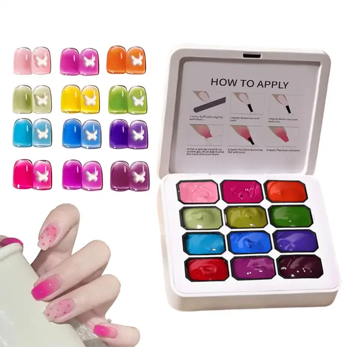 Pat Nail Gel Solidd Painted Blush Stick 12 Couleurs Dégradées Multi-usages Longue Durée Palette de Peinture Pat Gel