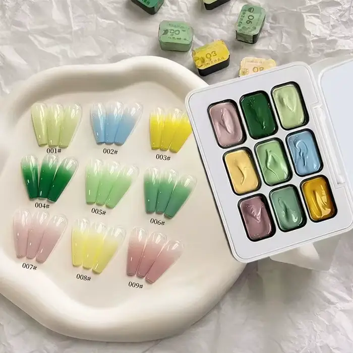 Vernis Gel Solide Série Verte 9 Couleurs avec Effet Dégradé