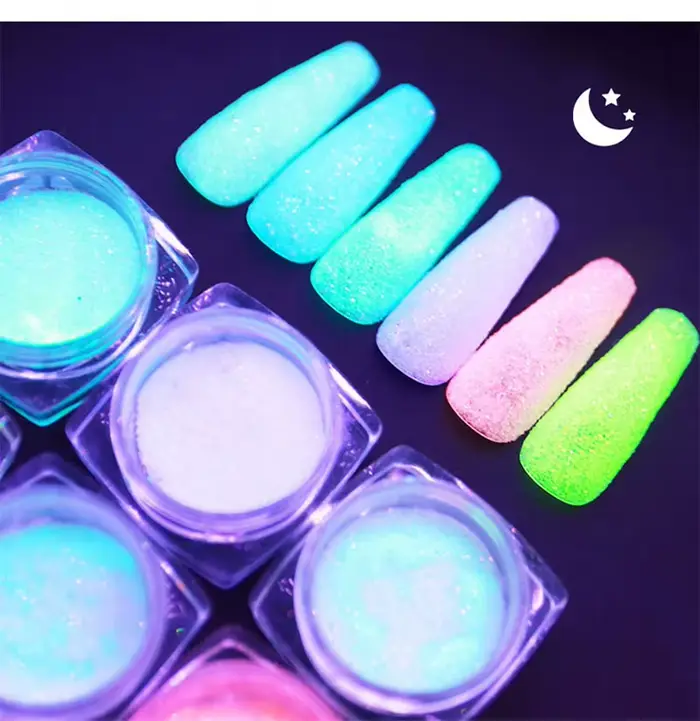 Poudre de sable structurels ente holographique phosphorescente pour les ongles