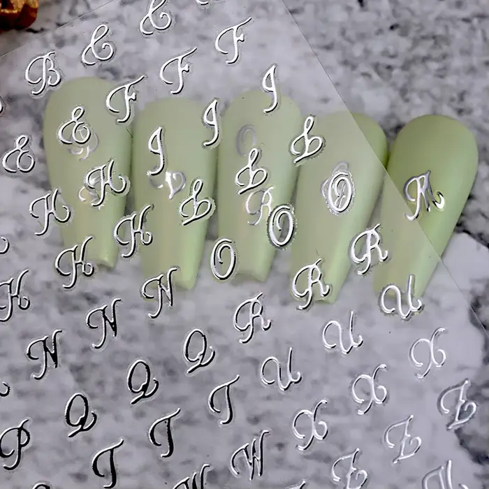Autocollants pour ongles avec lettres romaines, 4 pièces, doré, argent, noir, blanc, Design Alphabet