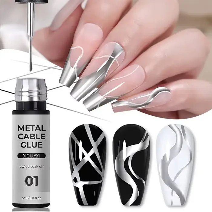 (HS) 5ml Super brillant argent métallique peinture Liner Gel vernis à ongles dessin rayure Graffiti miroir tirer ligne