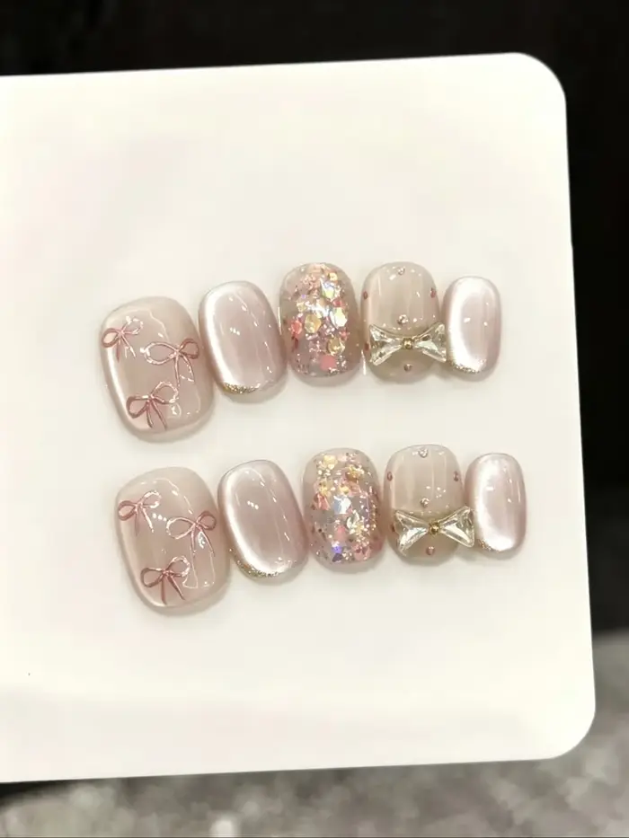 10 pièces de faux ongles ronds faits à la main