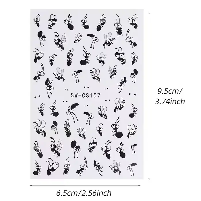 Autocollants pour ongles en forme de fourmi de dessin animé mignon