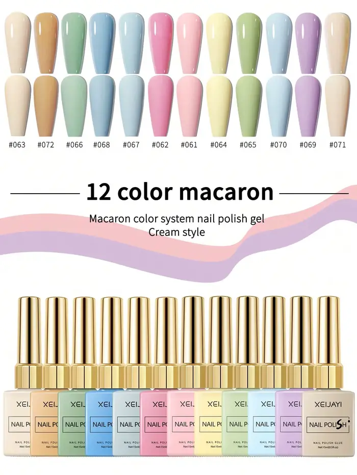 Ensemble de vernis gel couleur Macaron 2025 – 12 nuances tendance