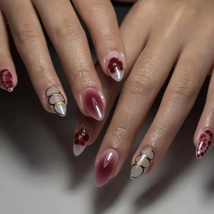 24 pièces rétro amande presse sur ongles marron marbre fissures fleur de glace imprimé faux