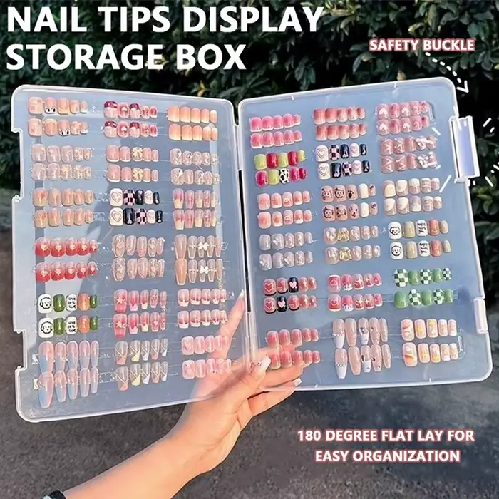Boîte de rangement transparente pour nail art, boîte de rangement portable pour ongles, avec séparateur, utilisée pour l'affichage des créations de nail art et pour les salons de manucure