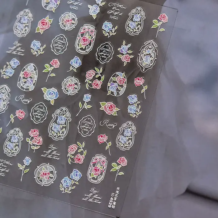 Autocollants de luxe 5D floraux pour Nail Art, or argent, cadre métallique de Style chinois, strass 