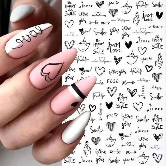 6 pièces 3D saint valentin Nail Art autocollant amant lettre mignon fille dessin animé curseur enveloppe complète