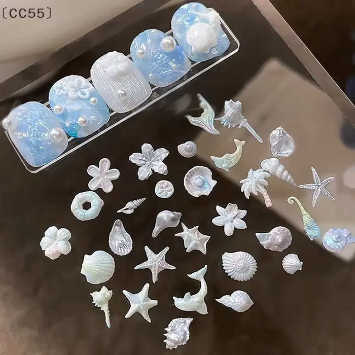 maveraCC55 Fiore de lys coquille de mer conque corail étoile de mer 3D acrylique moule à ongles déco