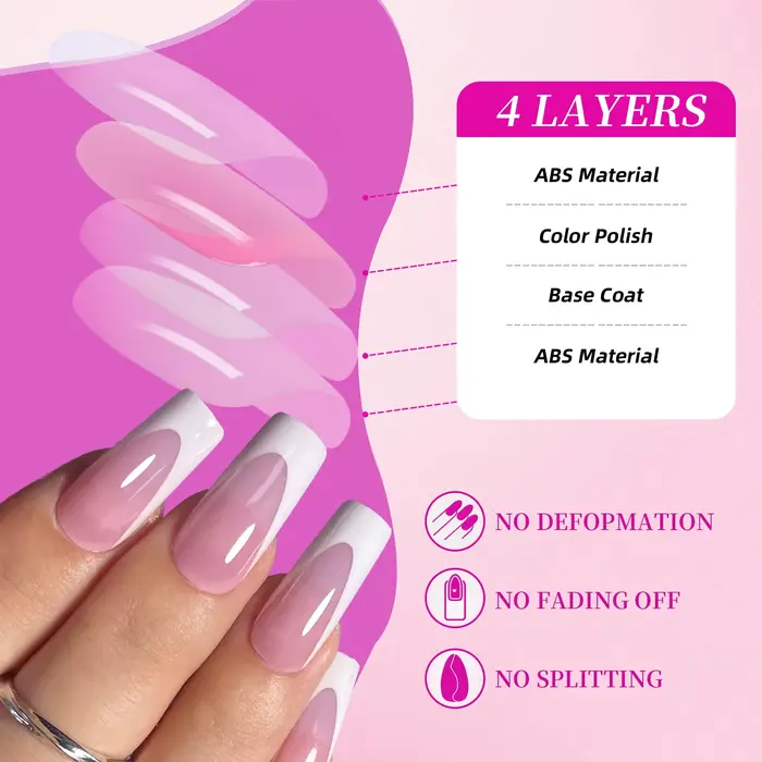 144 pièces français noir rose main et pied portant des ongles ensemble court carré faux ongles press