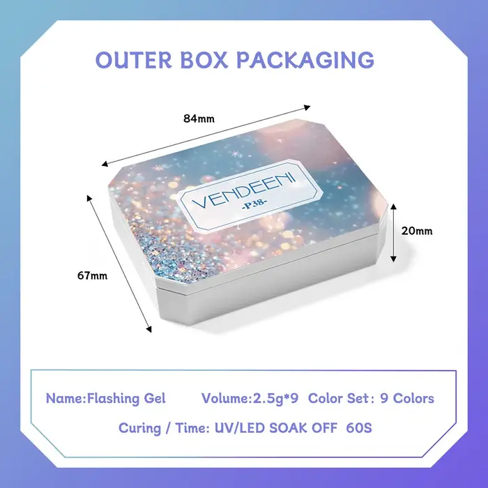Vendeeni Vernis à ongles gel effet diamant brisé 9 couleurs, vernis gel or et argent, paillettes fines, palette de vernis gel