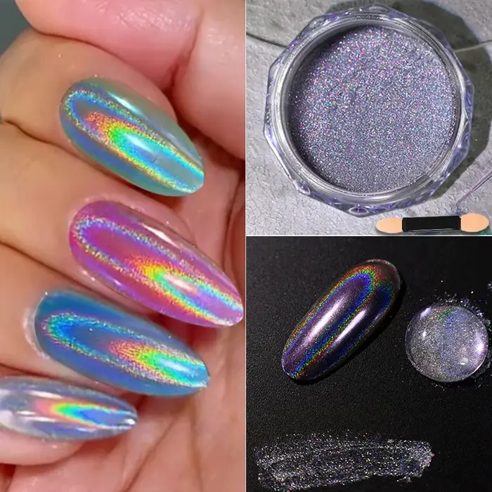 1 boîte Laser brillant miroir ongles paillettes Ultra fin brillant holographique ongles poudre métal