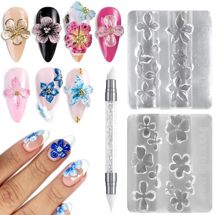 Moule de sculpture d'ongles en Silicone 3D, acrylique, lys, Hibiscus, plaque d'estampage florale, po