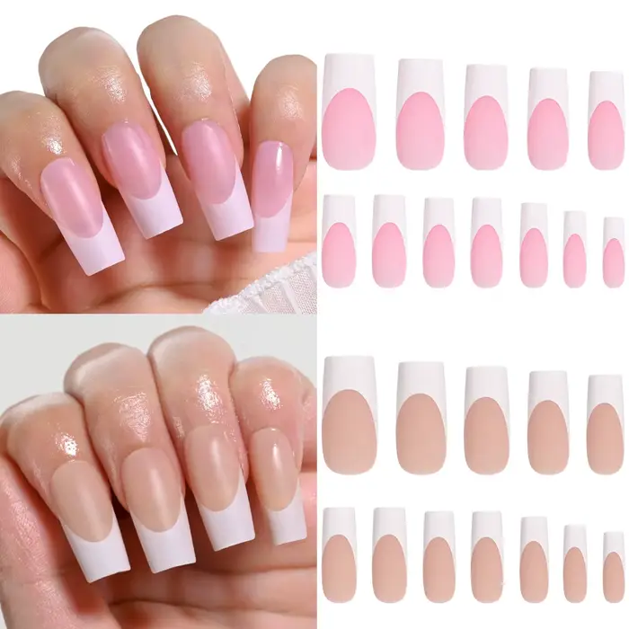 120 faux ongles français carrés moyennement longs en acrylique