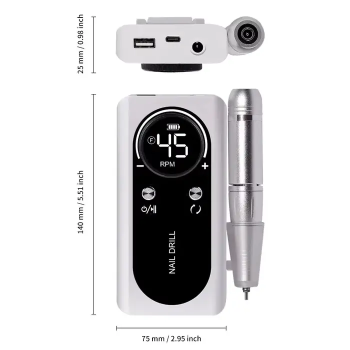 Perceuse à ongles électrique Portable professionnelle 45000 tr/min, lime de ponceuse à ongles Rechar