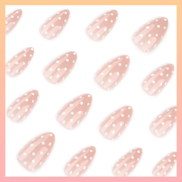 Chic à pois nu rose Nail Art Simple point rond court portable faux ongles détachable fini