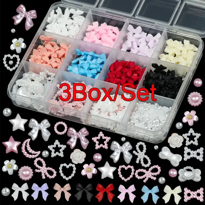 Boîte de 12/15 compartiments de décorations pour ongles en résine