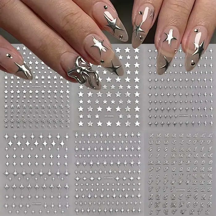 Autocollants pour ongles en forme d'étoile et d'alphabet, 6 pièces, lettres fines et flexibles, étoi