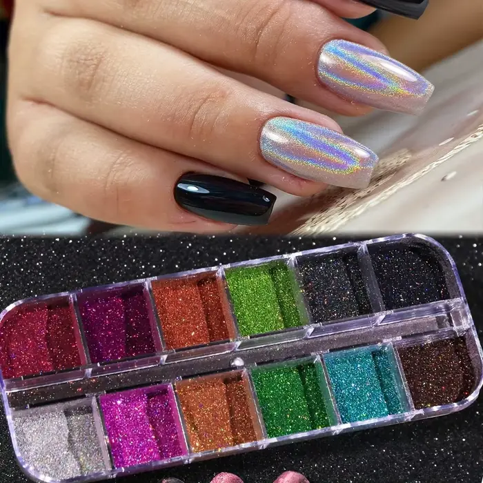 Ensemble de Poudre Holographique pour Ongles